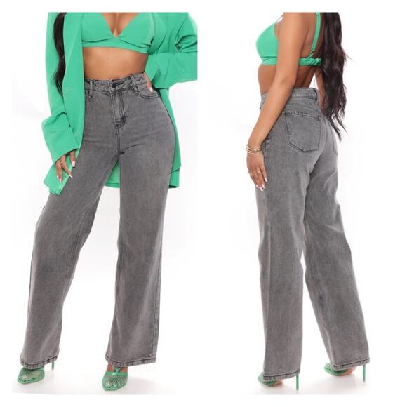 Fashion Nova - Letting Loose High Waist Straight Leg Jeans in Faded Black - Picture 2 of 6